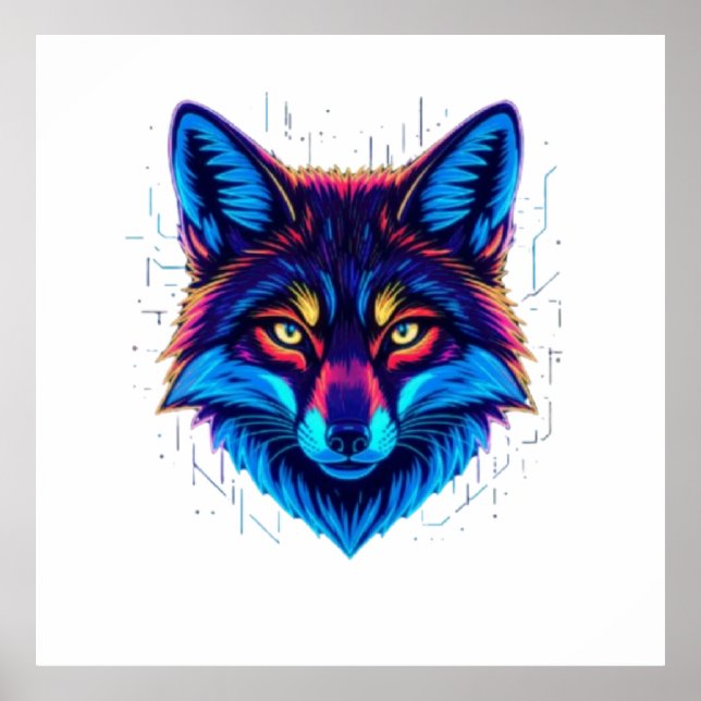 Póster Neon Fox Face – Vibrant Glowing Design (Frente)