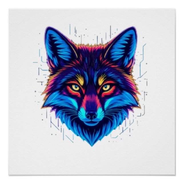 Póster Neon Fox Face – Vibrant Glowing Design (Anverso)