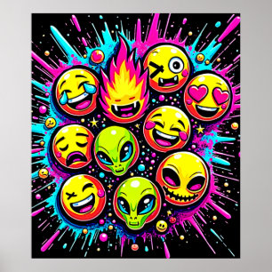 Póster Neon Funky Emoji Mix