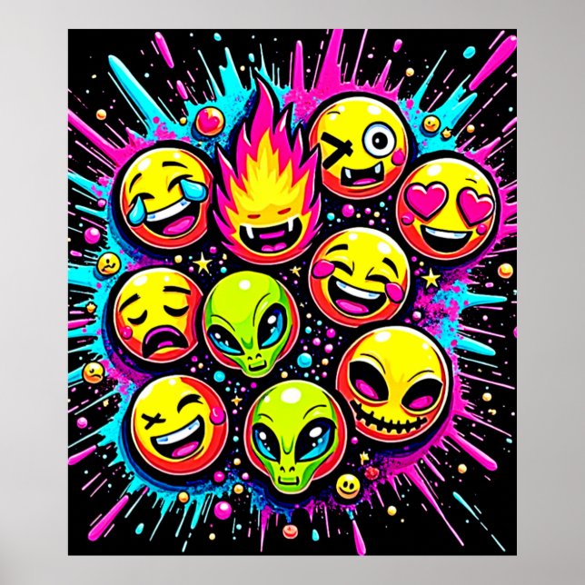 Póster Neon Funky Emoji Mix (Frente)