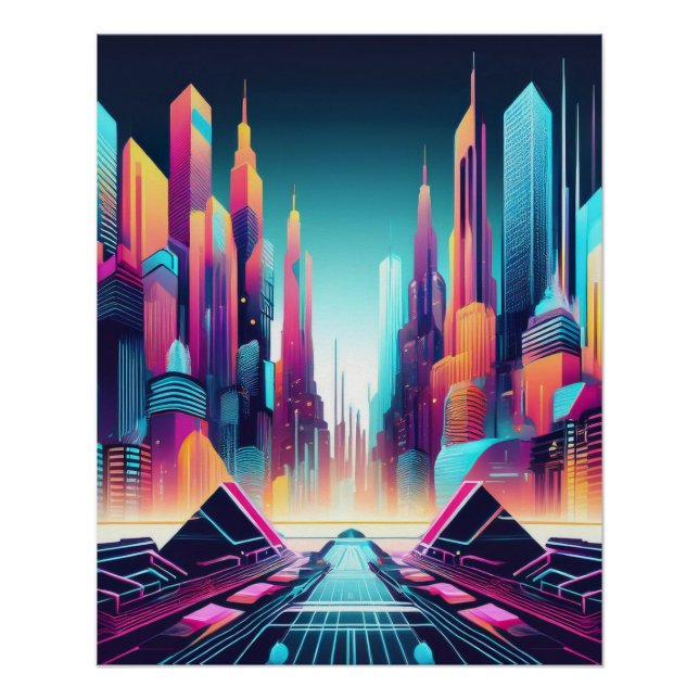Póster Neon Futurista Cyber City Art (Anverso)