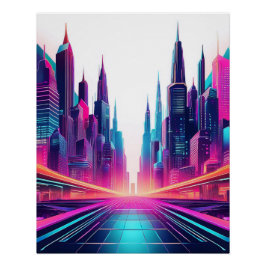 Póster Neon Futuritic Cityscape - Audaz Arte De Ciencia F
