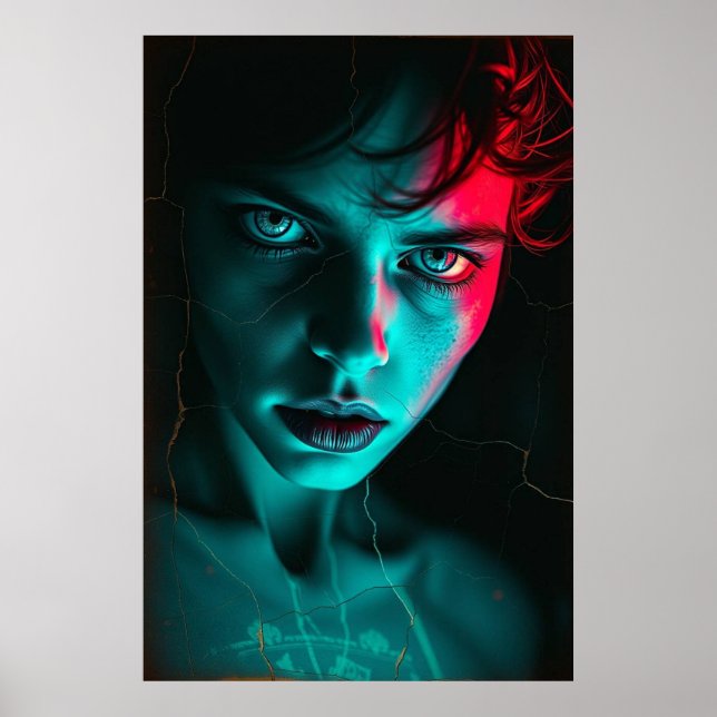 Póster Neon Gaze: Poster de retrato de realidad roto (Frente)
