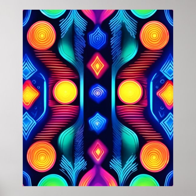 Póster Neon Geometric Mandala Art (Frente)