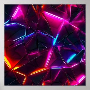 Póster Neón Geométrico Abstracto Futurista Cyberpunk
