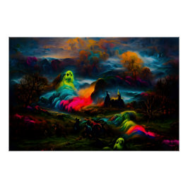 Póster Neon Ghosts en un entorno de fantasía
