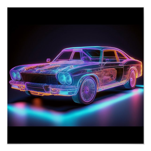 Póster Neon Glow Classic Car - Futurista Vibes Art (Anverso)