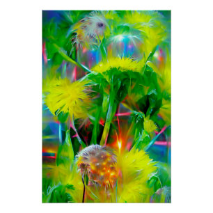 Póster Neon Glow Dandelions en Dream Garden