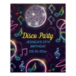 Póster Neon Glow Disco Dance Birday Party