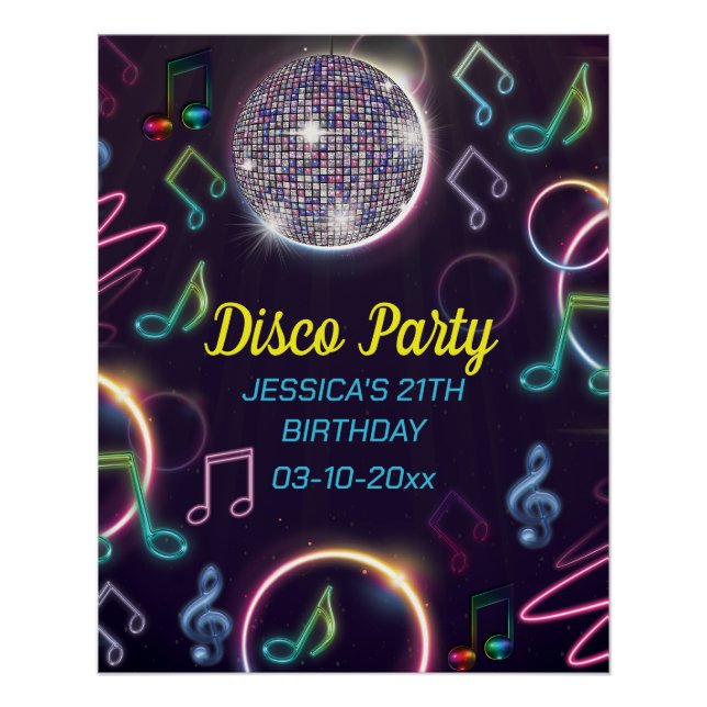 Póster Neon Glow Disco Dance Birday Party (Anverso)