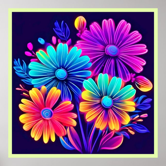 Póster Neon Glow Floral Fantasy Art (Frente)