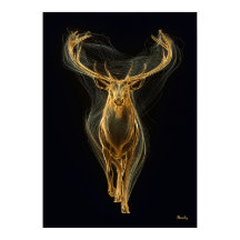 Neon Golden Stag Futuristic Filament Wall Art