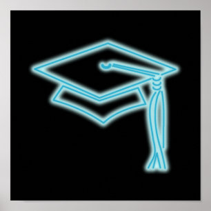 Póster Neon Grad Cap Light Blue Poster