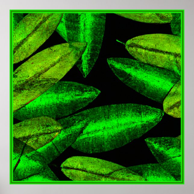 Póster Neon Green Leaves Art. Comprar ahora (Frente)