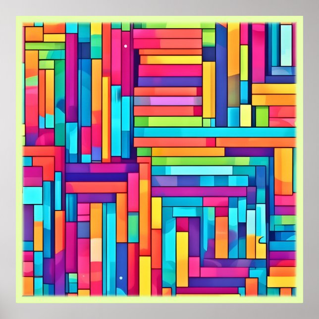 Póster Neon Grid - Mosaico Abstracto Colorido (Frente)
