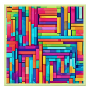 Póster Neon Grid - Mosaico Abstracto Colorido