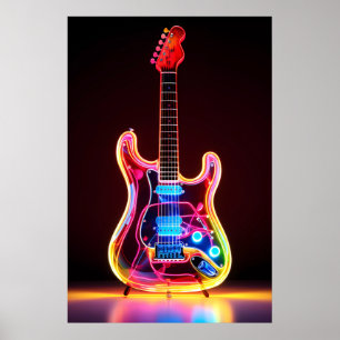 Póster Neon Guitar Art Print Poster