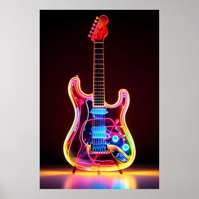 Póster Neon Guitar Art Print Poster (Frente)