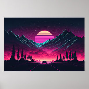 Póster Neon Horizons: Una Montaña Sintonizada