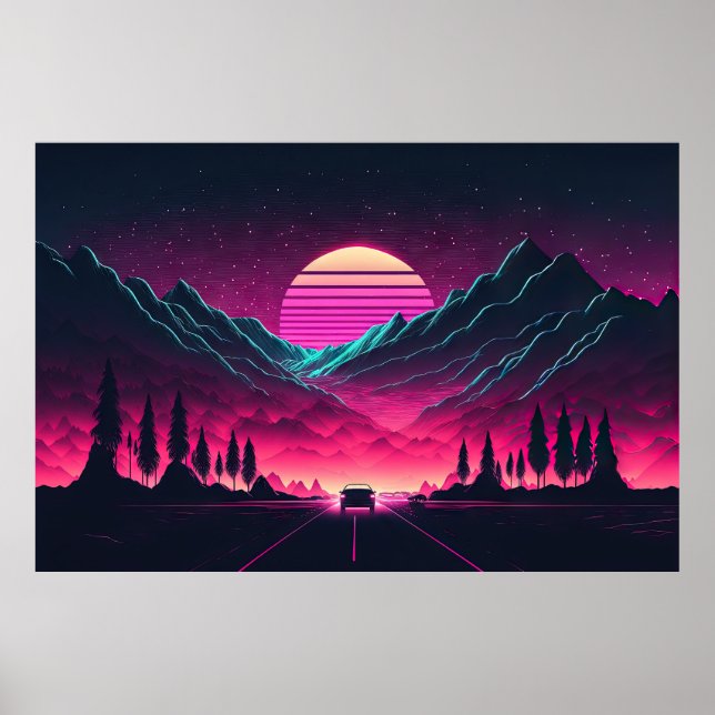 Póster Neon Horizons: Una Montaña Sintonizada (Frente)