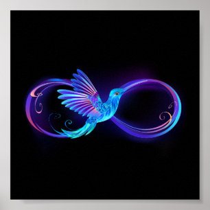 Póster Neon Infinity Symbol with Glowing Hummingbird