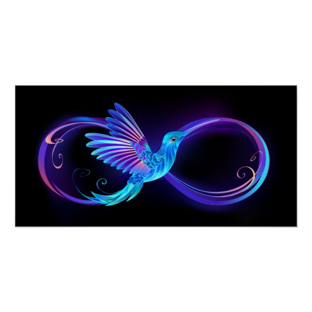Póster Neon Infinity Symbol with Glowing Hummingbird (Anverso)