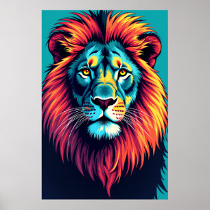 Póster Neon Jungle King - León pop Art