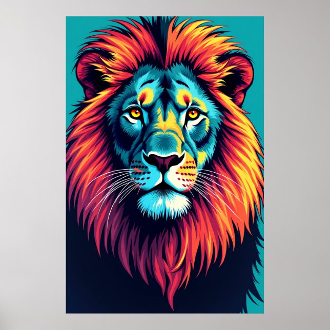 Póster Neon Jungle King - León pop Art (Frente)