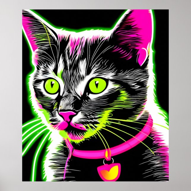 Póster Neon Kitty Feline Art (Frente)
