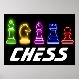 Póster Neon Lights Chess Pieces Chess King