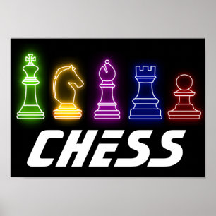Póster Neon Lights Chess Pieces Chess King