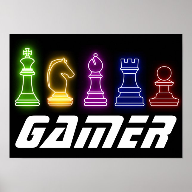 Póster Neon Lights Gamer Chess Pieces Chess King (Frente)