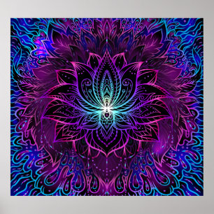 Póster Neon Lotus Flower Boho Print