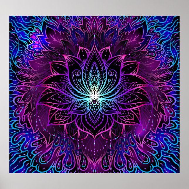 Póster Neon Lotus Flower Boho Print (Frente)