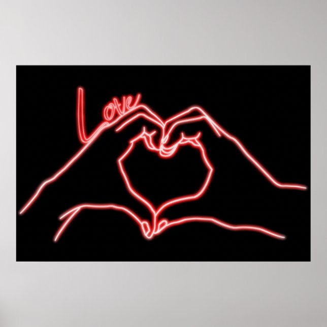 Póster Neon Love Hand Heart Line Art Dibujo Moderno (Frente)