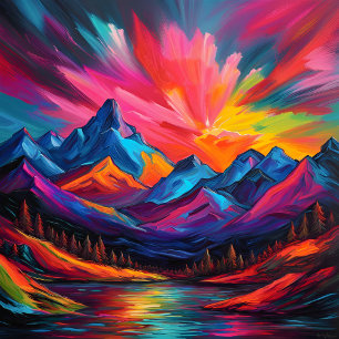 Póster Neon Mountain Sunset
