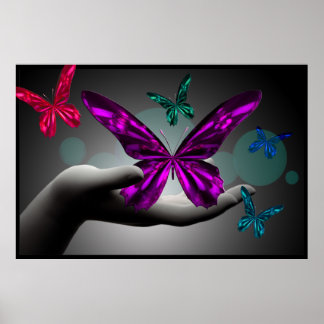 Póster Neon Mystic Butterflies Digital Art