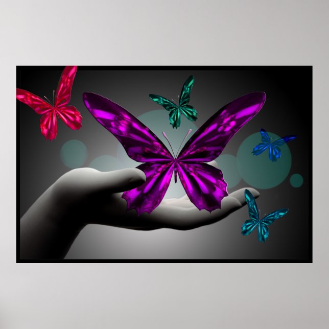 Póster Neon Mystic Butterflies Digital Art (Frente)