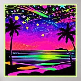 Póster Neon Night Beachscape