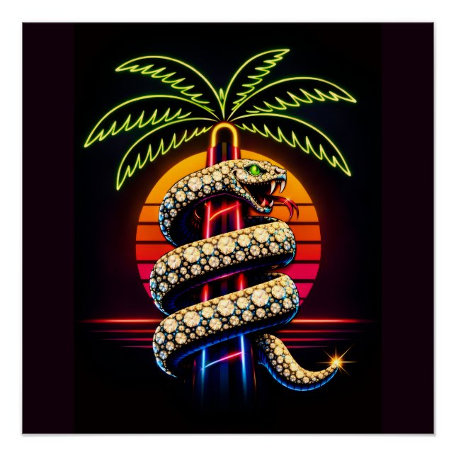 Póster Neon Nights Miami Black Snake Illustration (Anverso)