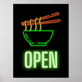 Póster Neon Noodle Bowl Rótulo Poster