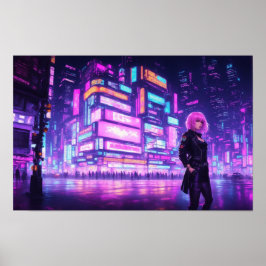 Póster Neon Pink Cyberpunk City