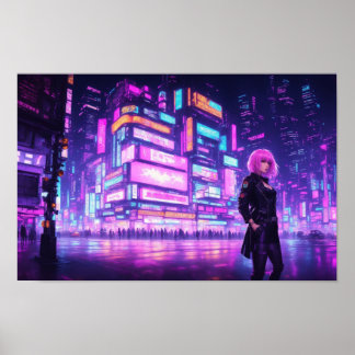 Póster Neon Pink Cyberpunk City