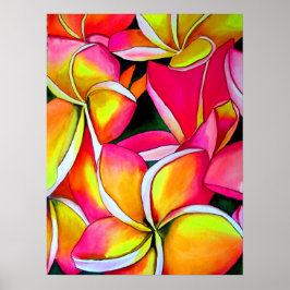 Póster Neon Pink Frangipani Plumeria acuarela