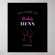 Neon Pink Hens Fiesta Signo de bienvenida al vino