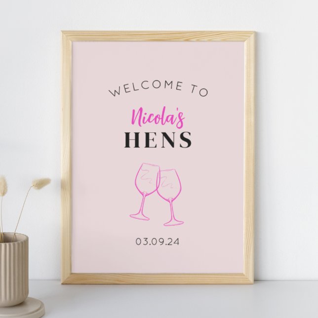 Póster Neon Pink Hens Fiesta Signo de bienvenida al vino  (Subido por el creador)