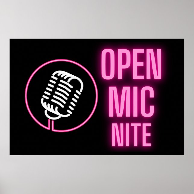 Póster Neon Pink Open Mic Nite (Frente)