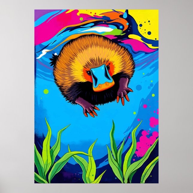 Póster Neon Platypus Subacuática Splash - Colorido Aussie (Frente)