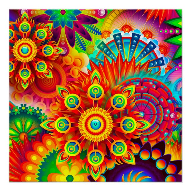 Póster Neon Psychedelic Resumen Guay Cute Fractal (Anverso)