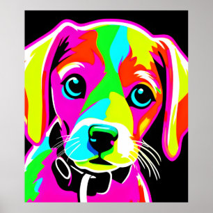 Póster Neon Puppy Pop Art